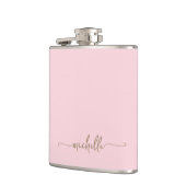Stijlvolle Gouden Monogram Naam Script Roze Rood Heupfles (Links)