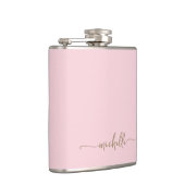 Stijlvolle Gouden Monogram Naam Script Roze Rood Heupfles (Rechts)
