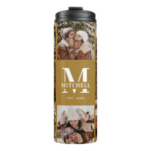 Stijlvolle gouden monogrammen & fotocollage thermosbeker