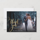 Stijlvolle gouden script 2 foto bruiloft dank u ka bedankkaart (Voorkant)