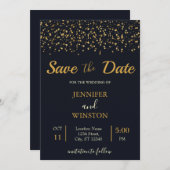 Stijlvolle gouden sterren bruiloft save the date (Voorkant / Achterkant)