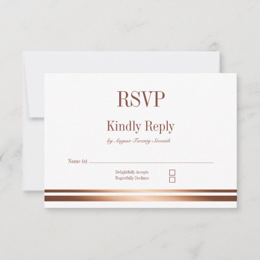 Stijlvolle gouden tekst bruiloft RSVP kaartje (Voorkant)