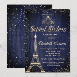 Stijlvolle Gouden Tiara Confetti Eiffeltoren Handd Kaart
