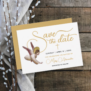 Stijlvolle gouden witte engel zegen doopsacramente save the date