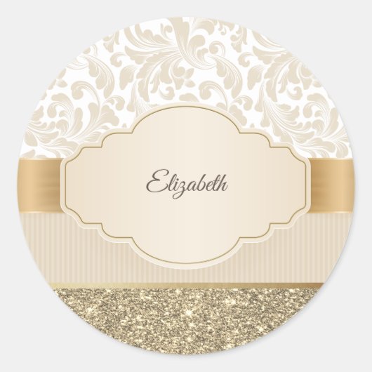 Stijlvolle goudglitter  Damask Ronde Sticker (Voorkant)