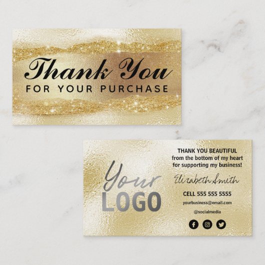 Stijlvolle goudinkt en glitter Dank u Visitekaartje (Voorkant / Achterkant)