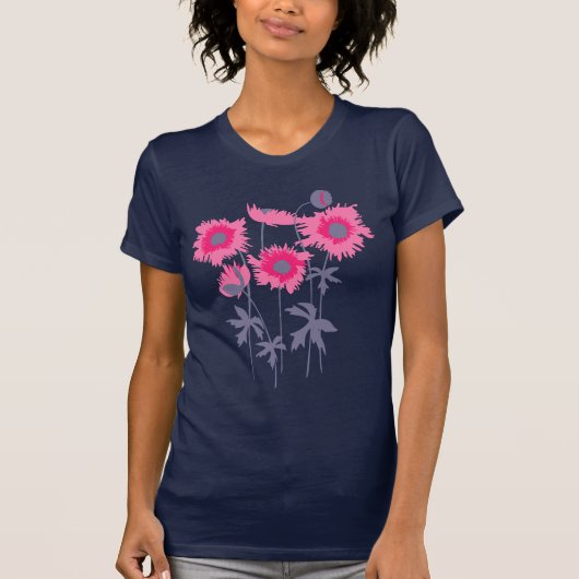 Stijlvolle grafische papaver roze en grijs t-shirt (Voorkant)