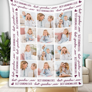 Stijlvolle GRANDMA Gepersonaliseerde 12 Fotocollag Fleece Deken