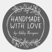 Stijlvolle Greenery Handmade with Love Name Grey Ronde Sticker (Voorkant)