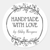 Stijlvolle Greenery Handmade with Love Name Ronde Sticker (Voorkant)