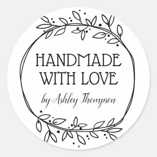 Stijlvolle Greenery Handmade with Love Name Ronde Sticker (Voorkant)