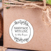 Stijlvolle Greenery Handmade with Love Name Ronde Sticker