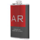 Stijlvolle Grijs Rood Trendy Monogram Naam toevoeg Heupfles (Links)