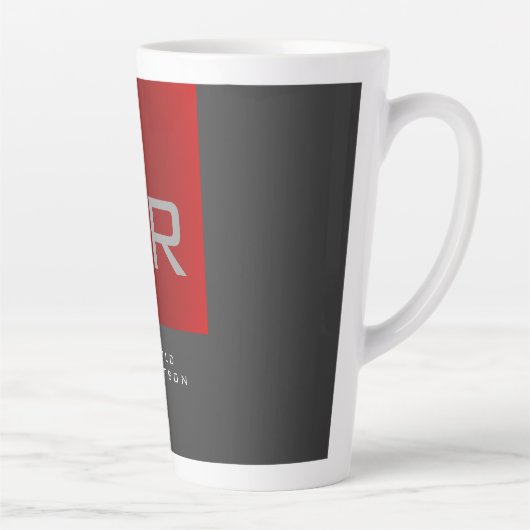 Stijlvolle Grijs Rood Trendy Monogram Naam toevoeg Latte Mok (Rechts)