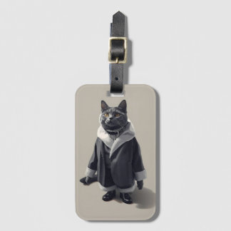 Stijlvolle Grijze Kat Mode-illustratie Bagagelabel