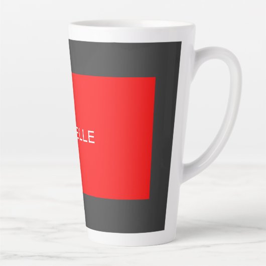 Stijlvolle grijze Rood Minimalistisch Modern Naam  Latte Mok (Rechts)