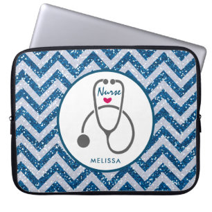 Stijlvolle grijze verneveling Stethoscoop op blauw Laptop Sleeve