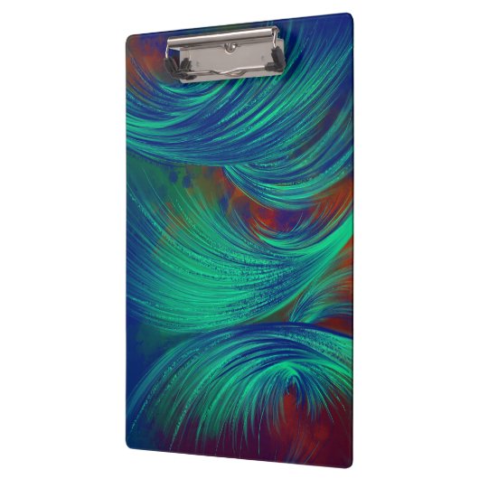 Stijlvolle Groen Blauw Abstract Veren Klembord (Links)