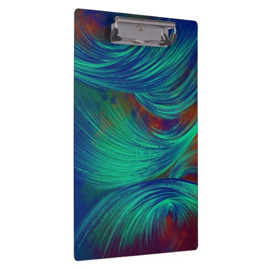 Stijlvolle Groen Blauw Abstract Veren Klembord (Rechts)