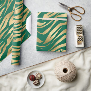 Stijlvolle Groen en Gold Wild Tiger Stripes Safari Cadeaupapier