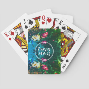 Stijlvolle groene bloemen gepersonaliseerd monogra pokerkaarten