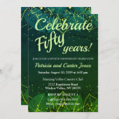 Stijlvolle groene en Gold 50e Jubileum uitnodiging (Voorkant / Achterkant)