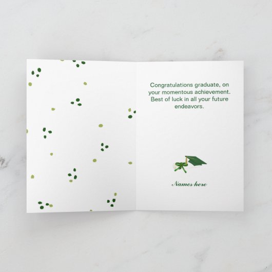 Stijlvolle groene en gouden Afstuderen Kaart (Binnen)