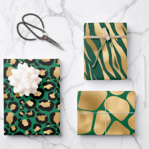 Stijlvolle groene en gouden safari wilde dier patr inpakpapier vel