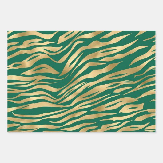 Stijlvolle groene en gouden tijgergezicht en strep inpakpapier vel (Voorkant)