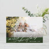 Stijlvolle, groene en witte kerstfoto feestdagenkaart (Staand voorkant)