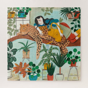 Stijlvolle groene meisjes tropische luipaard jungl legpuzzel