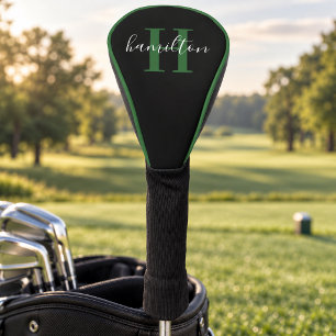 Stijlvolle groene monogram initiaal naam golfheadcover