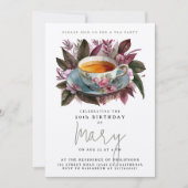 Stijlvolle Groene Thee Party Mok Bloemen Waterverf Kaart (Voorkant)