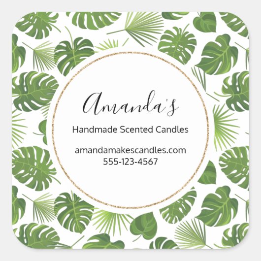Stijlvolle groene tropische bladeren Patroonbusine Vierkante Sticker (Voorkant)
