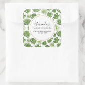 Stijlvolle groene tropische bladeren Patroonbusine Vierkante Sticker (Tas)