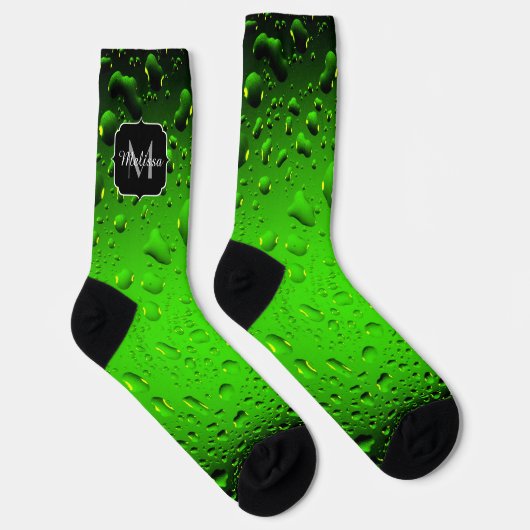 Stijlvolle, groene waterdruppels Monogram Sokken (Rechts)