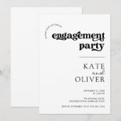 Stijlvolle Groovy Retro Zwart Wit Verlovingsfeest Kaart (Voorkant / Achterkant)