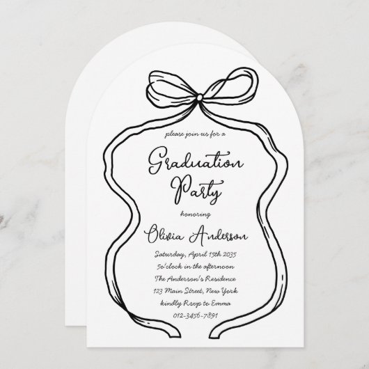 Stijlvolle Hand getrokken Bow & Script Graduation  Kaart (Voorkant / Achterkant)