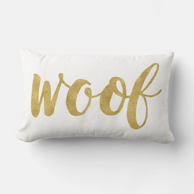 Stijlvolle Hand Lettered Woof Dog Decorative Kussen (Voorkant)