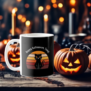 Stijlvolle Happy Halloween Black Cat Print Koffiemok