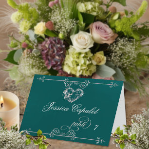 Stijlvolle Hart & Krullen - Turquoise Plaatskaart Kaart