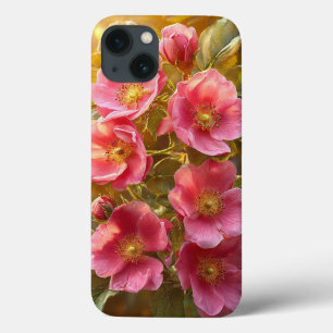 Stijlvolle heldere bloemrijke roze esthetische nat iPhone 13 hoesje