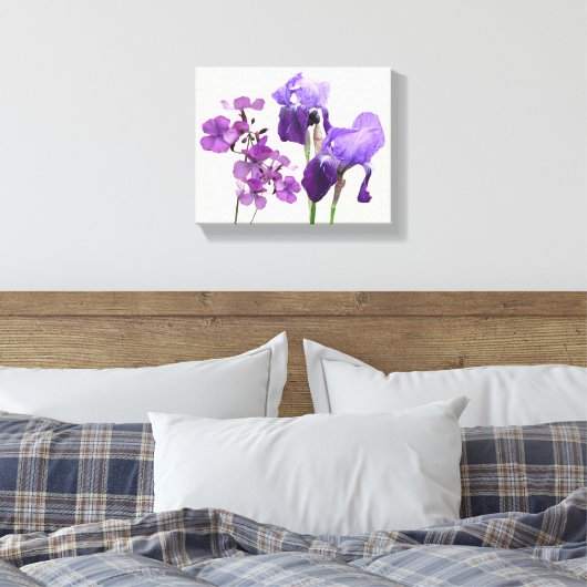 Stijlvolle hete paarse iris bloemen digitale beeld canvas afdruk (Insitu (Slaapkamer))