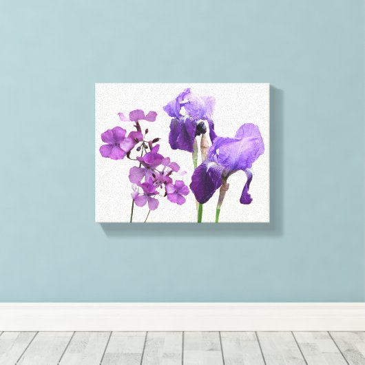 Stijlvolle hete paarse iris bloemen digitale beeld canvas afdruk (Insitu (Houten vloer))