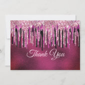 Stijlvolle hete roze zwarte druipende glitter bedankkaart (Voorkant)