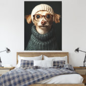 Stijlvolle hond in gezellige outfit canvas afdruk (Insitu (Slaapkamer))