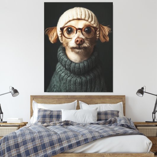 Stijlvolle hond in gezellige outfit canvas afdruk (Insitu (Slaapkamer))