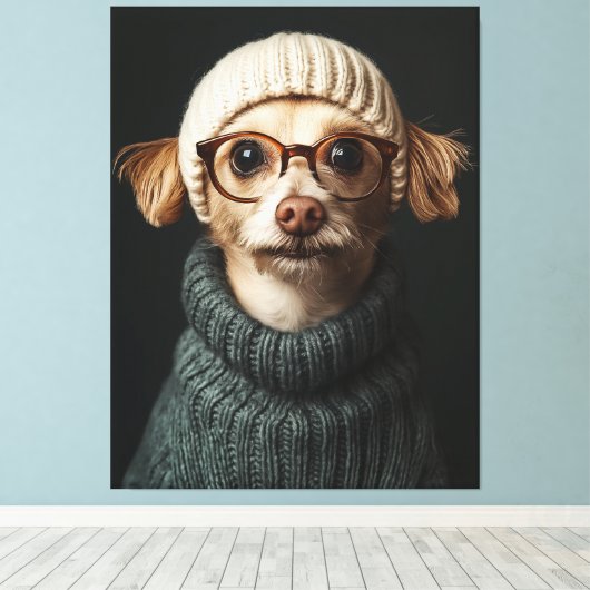 Stijlvolle hond in gezellige outfit canvas afdruk (Insitu (Houten vloer))