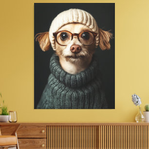 Stijlvolle hond in gezellige outfit canvas afdruk