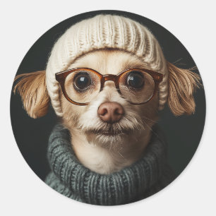 Stijlvolle hond in gezellige outfit ronde sticker